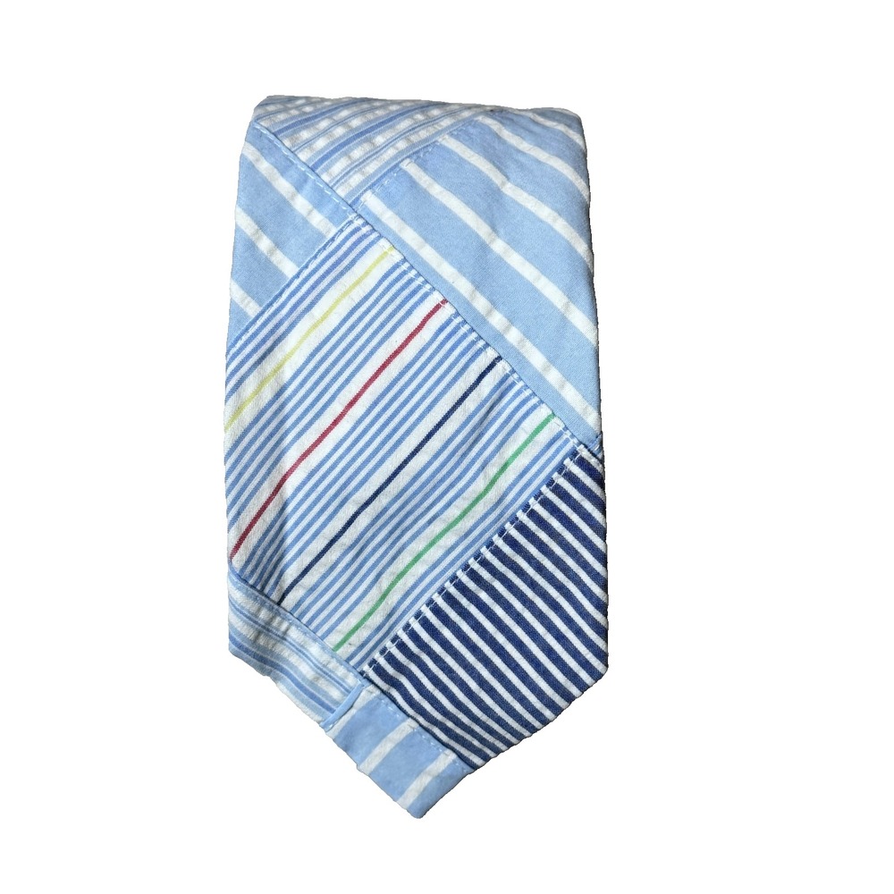 Brooks Brothers Makers Silk Neck Tie Blue White Patchwork Classic Office Wear